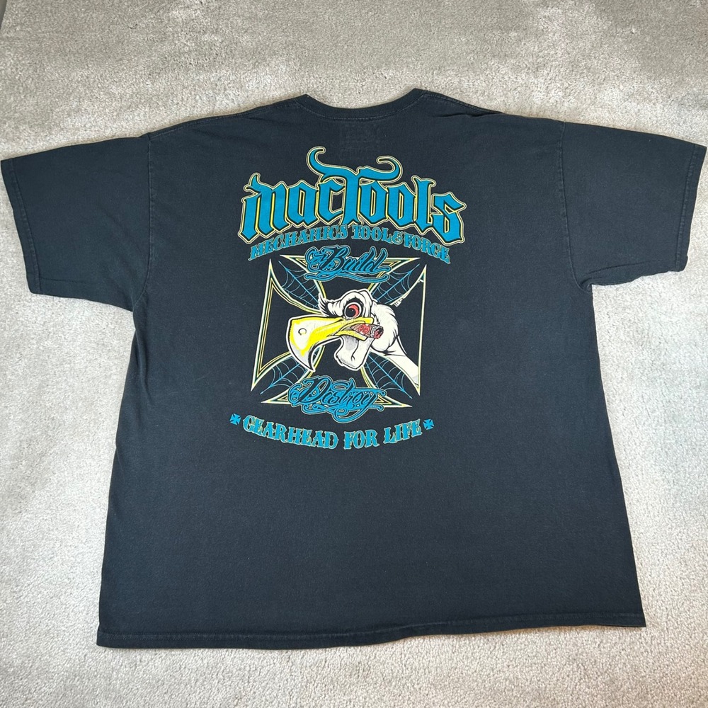 Mac Tools T-Shirt Mens 2XL Black Build Destroy Buzzard Gearhead Graphic Tee Rare